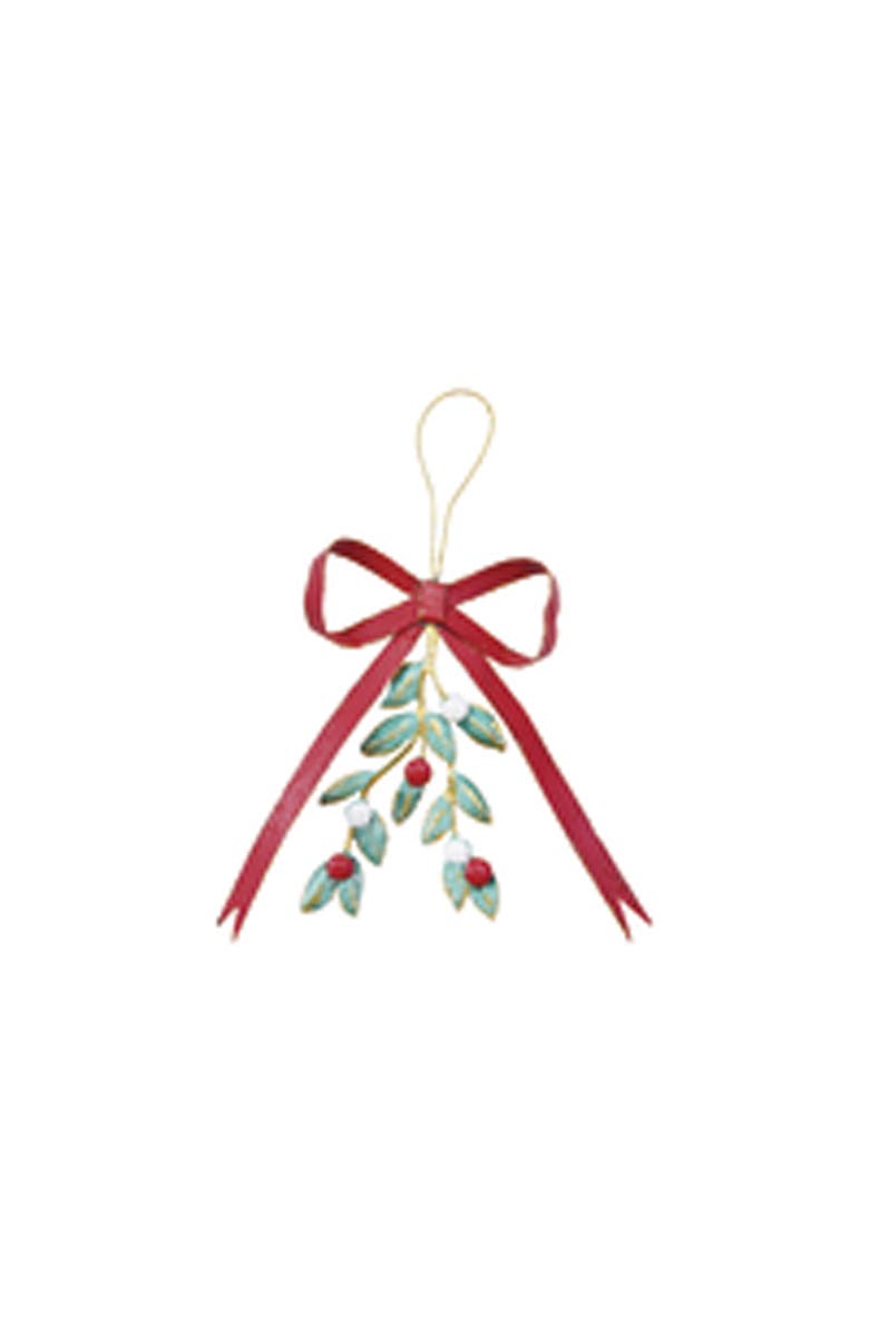 Storied Home Hanging Metal Bow and Mistletoe Wall Décor in Distressed Finish, Multicolor, Main, color,