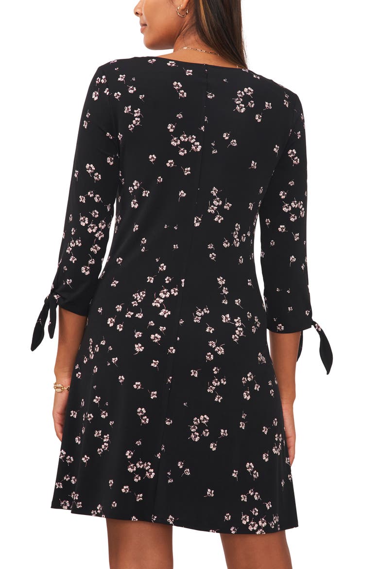 Floral Print Swing Dress, Alternate, color, BLACK