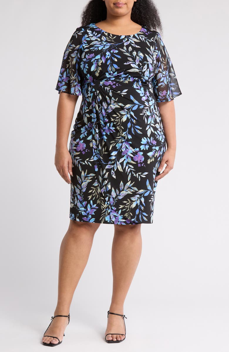 Connected Apparel Flutter Sleeve Faux Wrap Dress, Main, color,