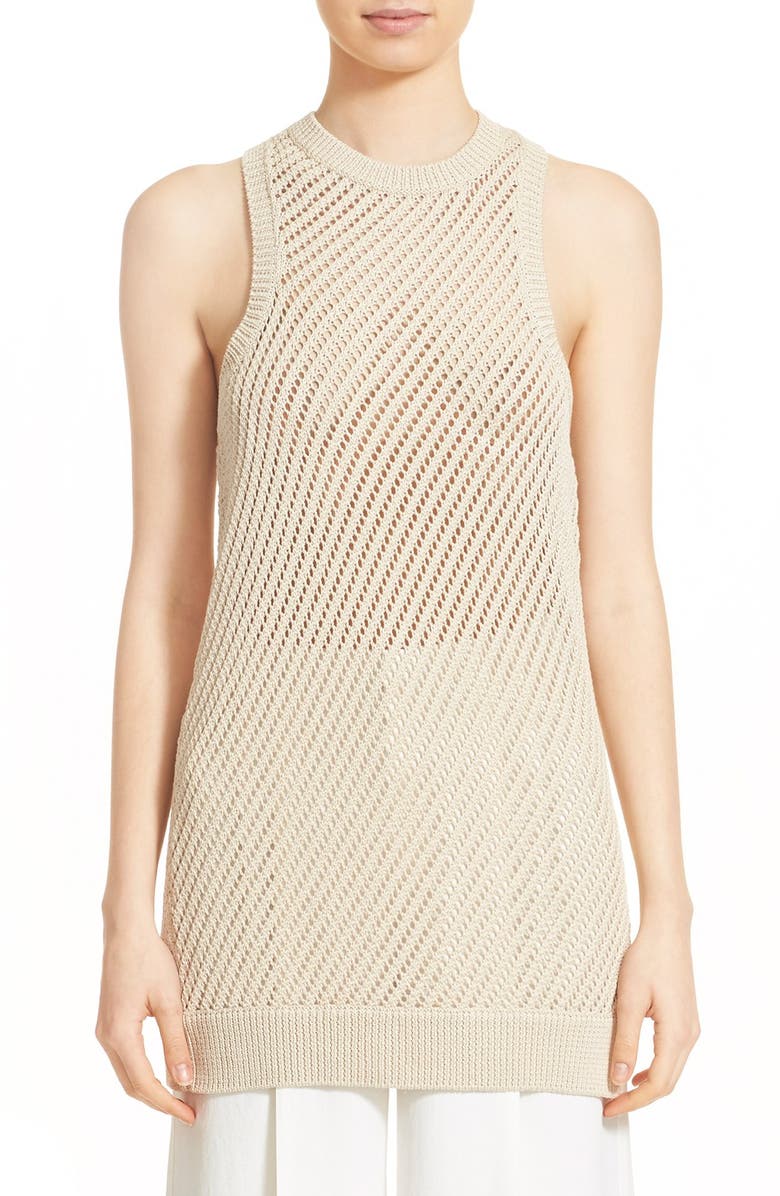 Vince Diagonal Mesh Cotton Tunic Tank, Main, color,