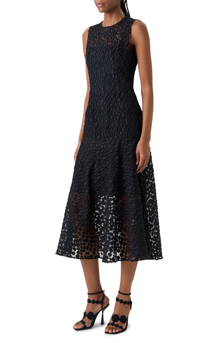 Akris punto Devoré Dot Organza Flounce Midi Dress, Alternate, color, Black