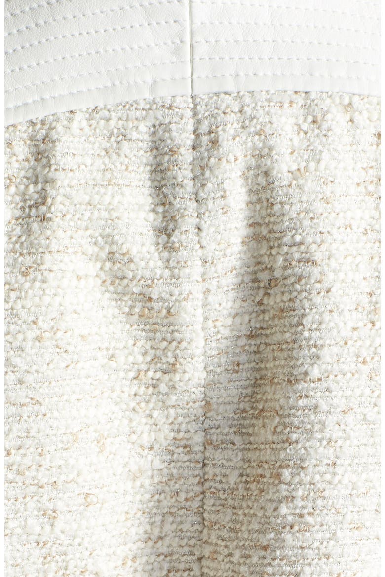 Tweed & Faux Leather Asymmetrical Zip Jacket, Alternate, color, CREAM