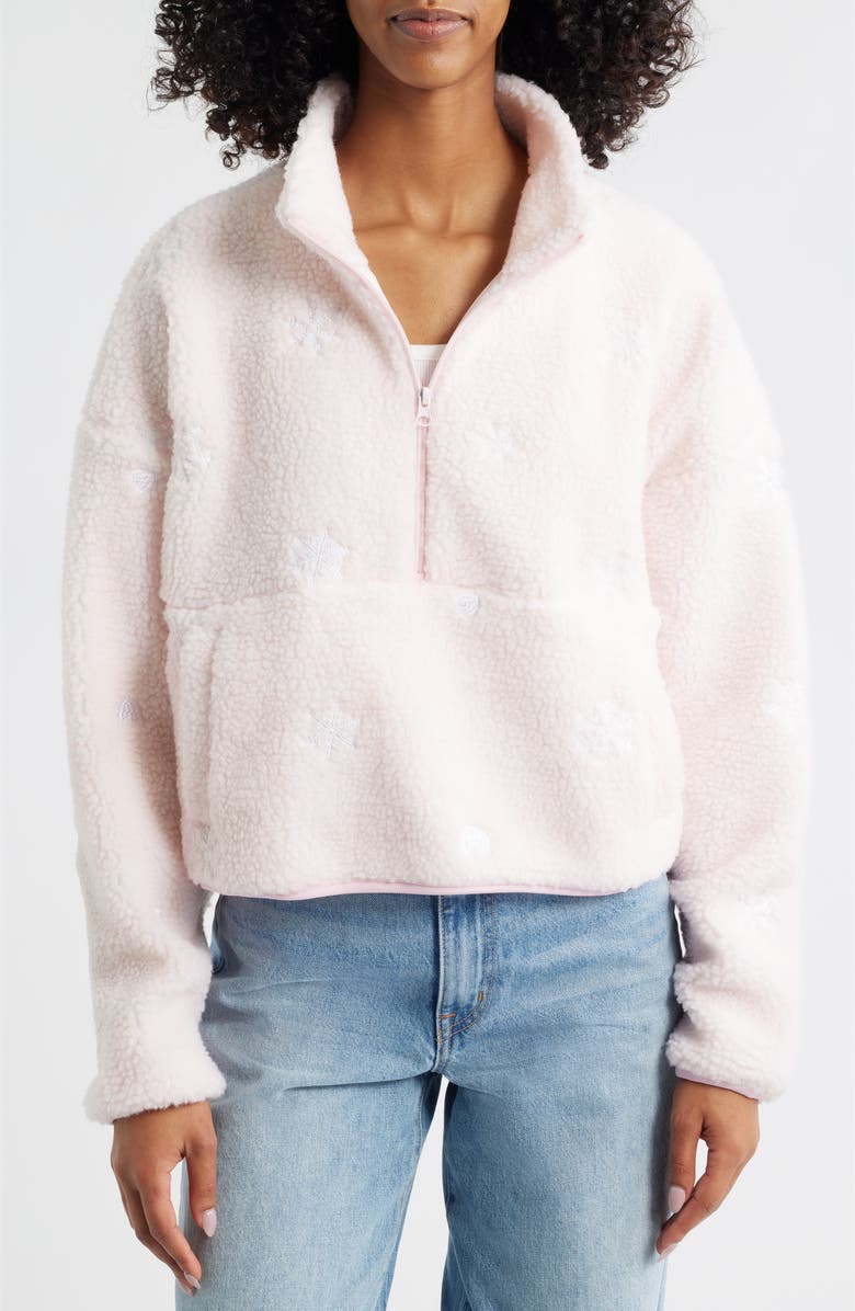 HAPPY CAMP3R Snow Angel Elle Embroidered Faux Fur Pullover, Main, color, Pastel Pink