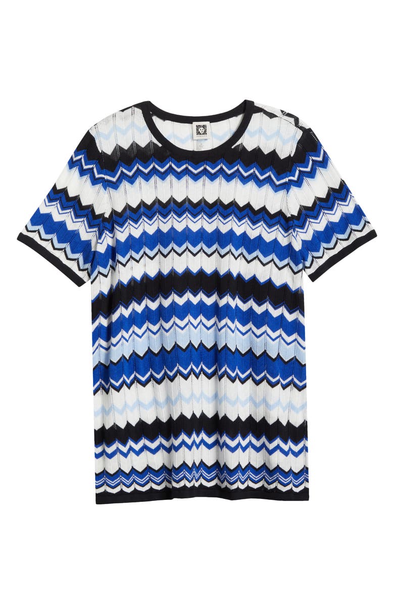 Anne Klein Chevron Stitch Crewneck Cotton Blend Sweater, Alternate, color, 