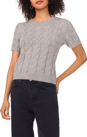 Cable Knit Puff Sleeve Sweater