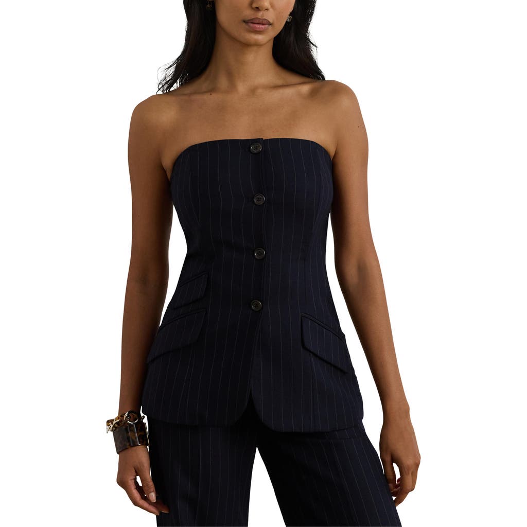 Ralph Lauren Pinstripe Wool-blend Twill Bustier In Black