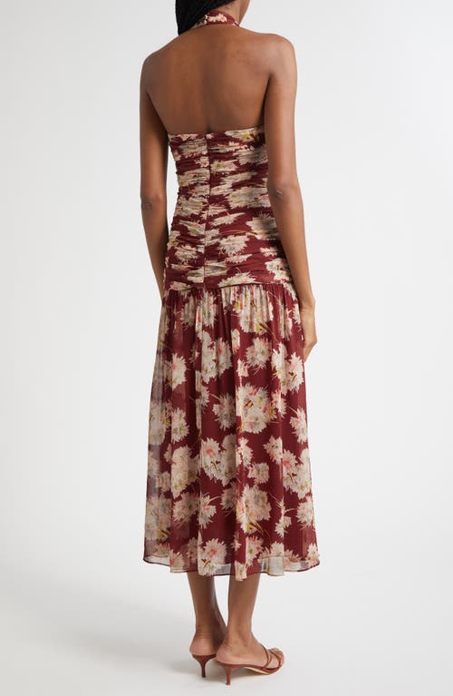 Cinq À Sept Mae Bouquet Floral Print Halter Dress In Brown