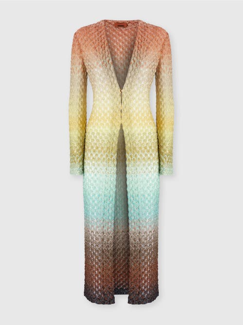 Missoni V-neck Metallic Ombre Knit Long Cardigan In Multicoloured