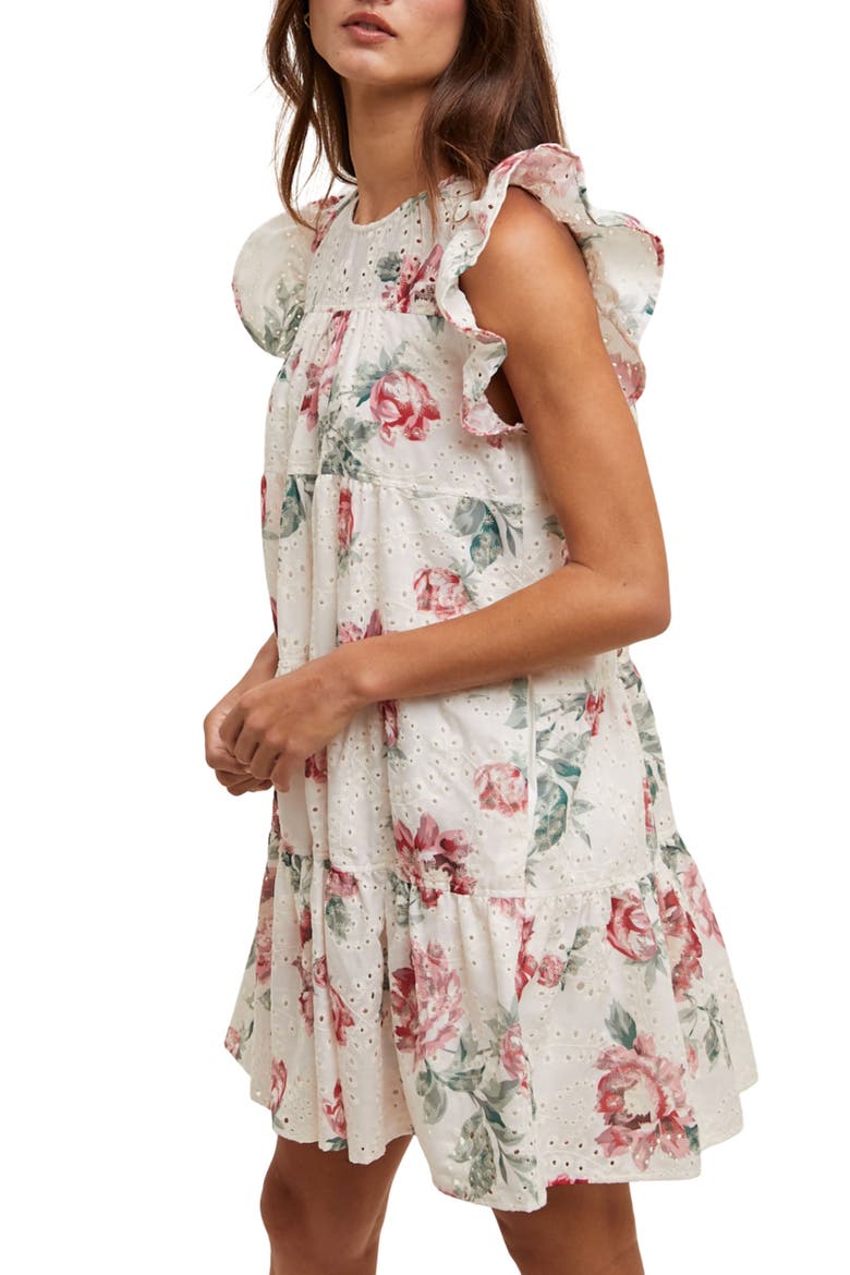 Floral Eyelet Babydoll Dress, Alternate, color, ROSE/ CREAM