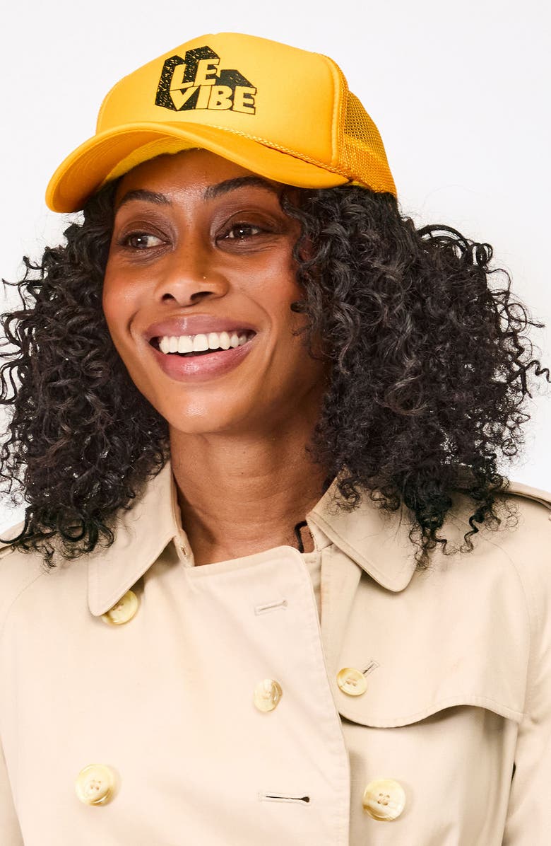 Clare V. Trucker Hat, Alternate, color, Marigold Printed Black