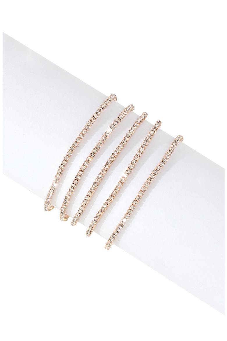 Set of 5 Crystal Tennis Stretch Bracelets, Main, color, YELLOW