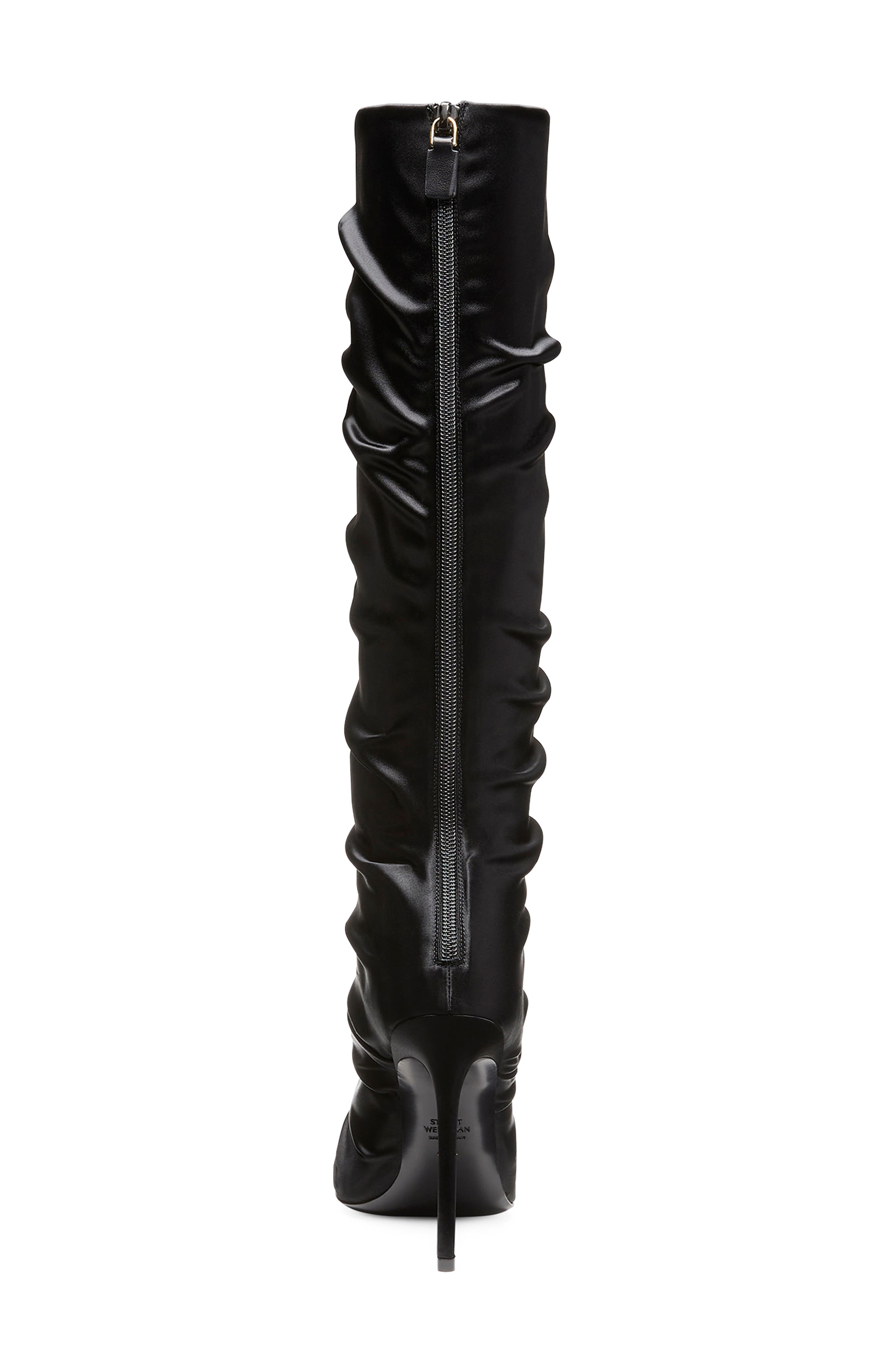 Stuart Ruche 100 Pointed Toe Boot, Alternate, color, BLACK