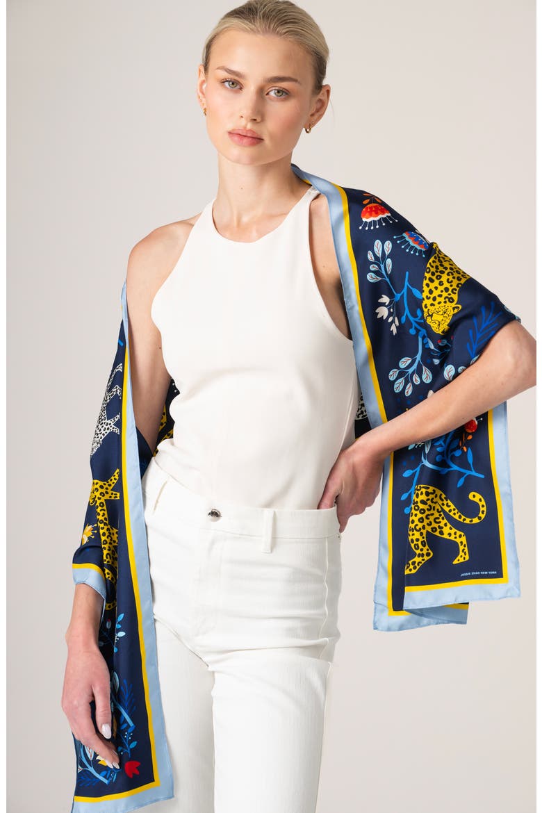 Amazon Rainforest Oblong Silk Scarf, Alternate, color, Blue