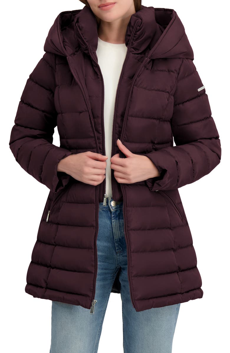 Laundry by Shelli Segal Quarter Bibbed Puffer Jacket, Main, color, Black Plum