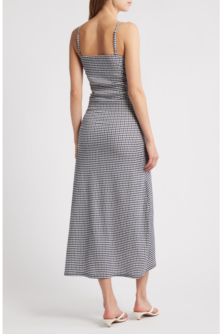 Mari Ruched Sleeveless Midi Dress, Alternate, color, NAVY GINGHAM