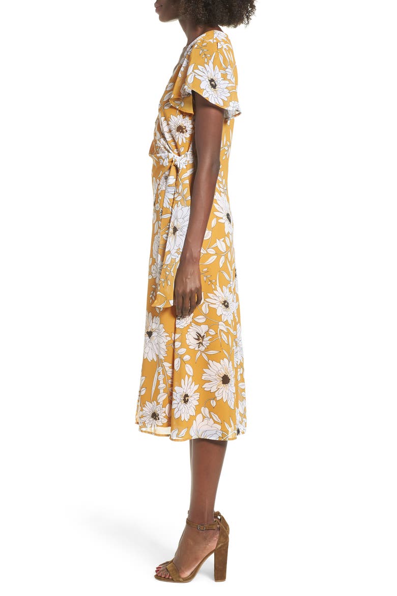 Floral Surplice Midi Dress, Alternate, color, YELLOW FLORAL