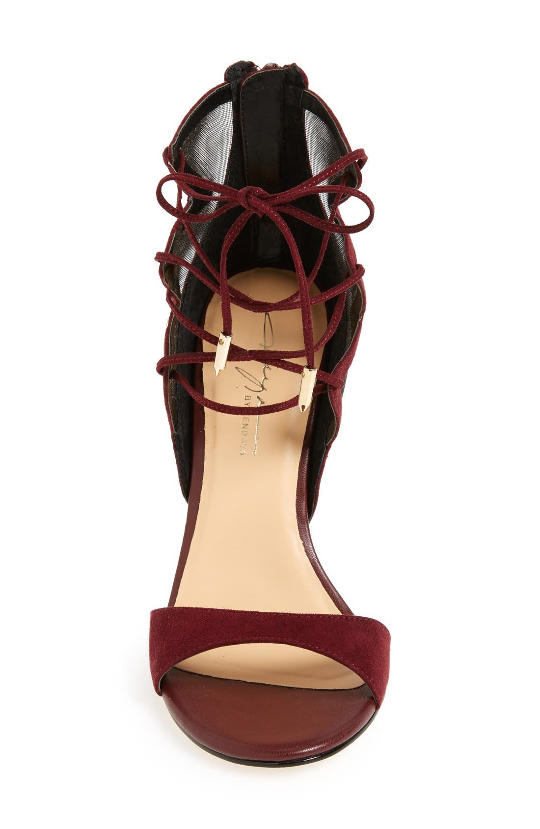 by Zendaya 'Anderson' Ghillie Lace-Up Mesh Sandal, Alternate, color, WINE/ BLACK SUEDE