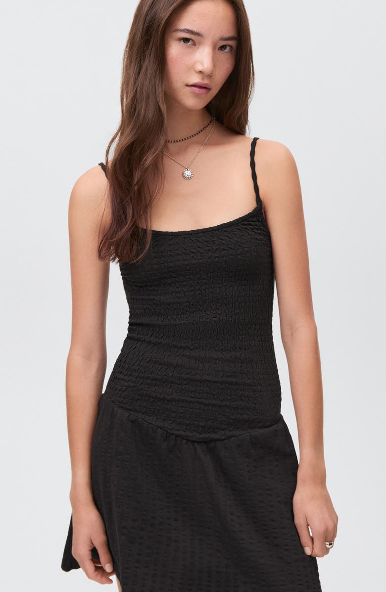 MANGO TEEN Smocked Drop Waist Dress, Alternate, color, Black