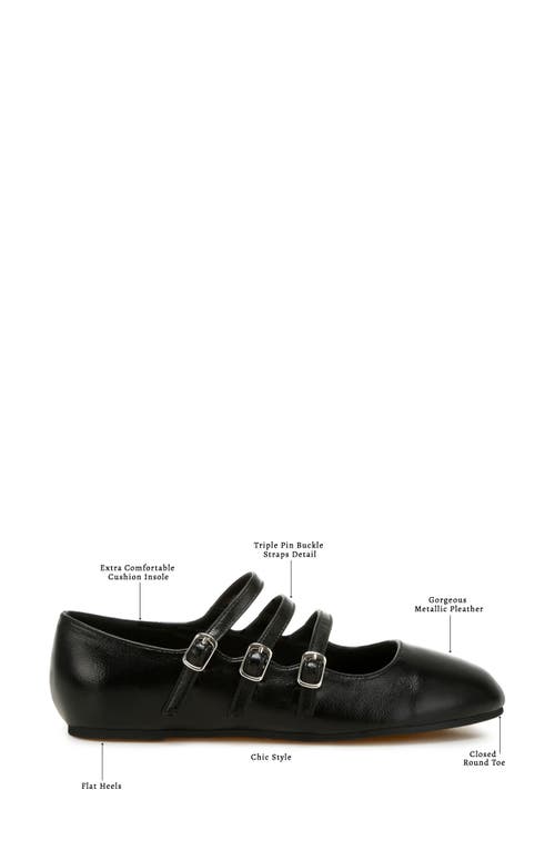 Rag & Co Macarina Triple Strap Mary Jane Flat In Black