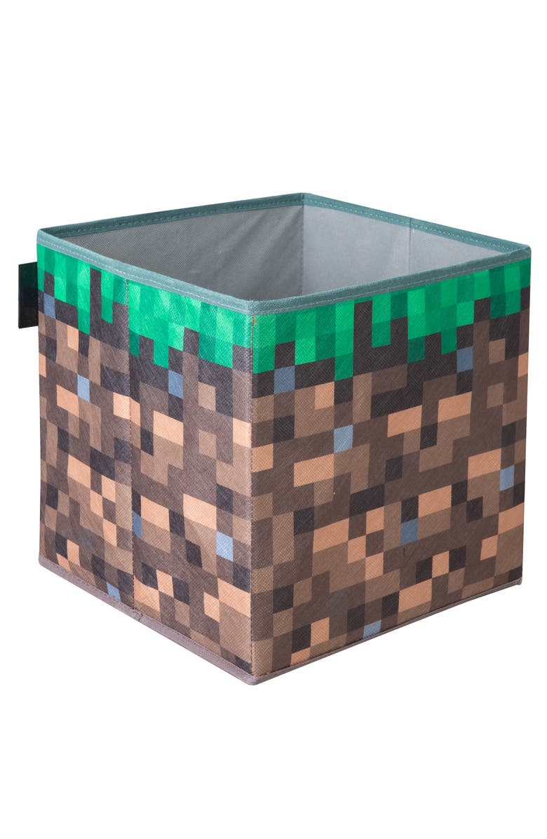 MINECRAFT Small Ottoman Pixel Grass Block Collapsible Storage Footrest Box, Alternate, color, Multicolored