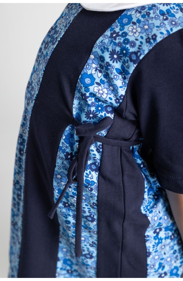 Florence Eiseman Floral Print Knit Colorblock Dress, Alternate, color, Blue Floral And Navy