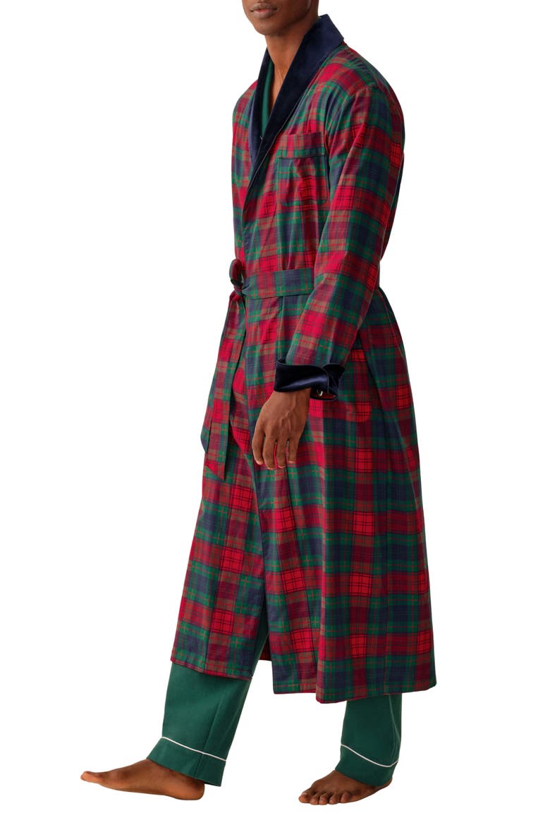 Velvet Trim Cotton Twill Robe, Alternate, color, RED