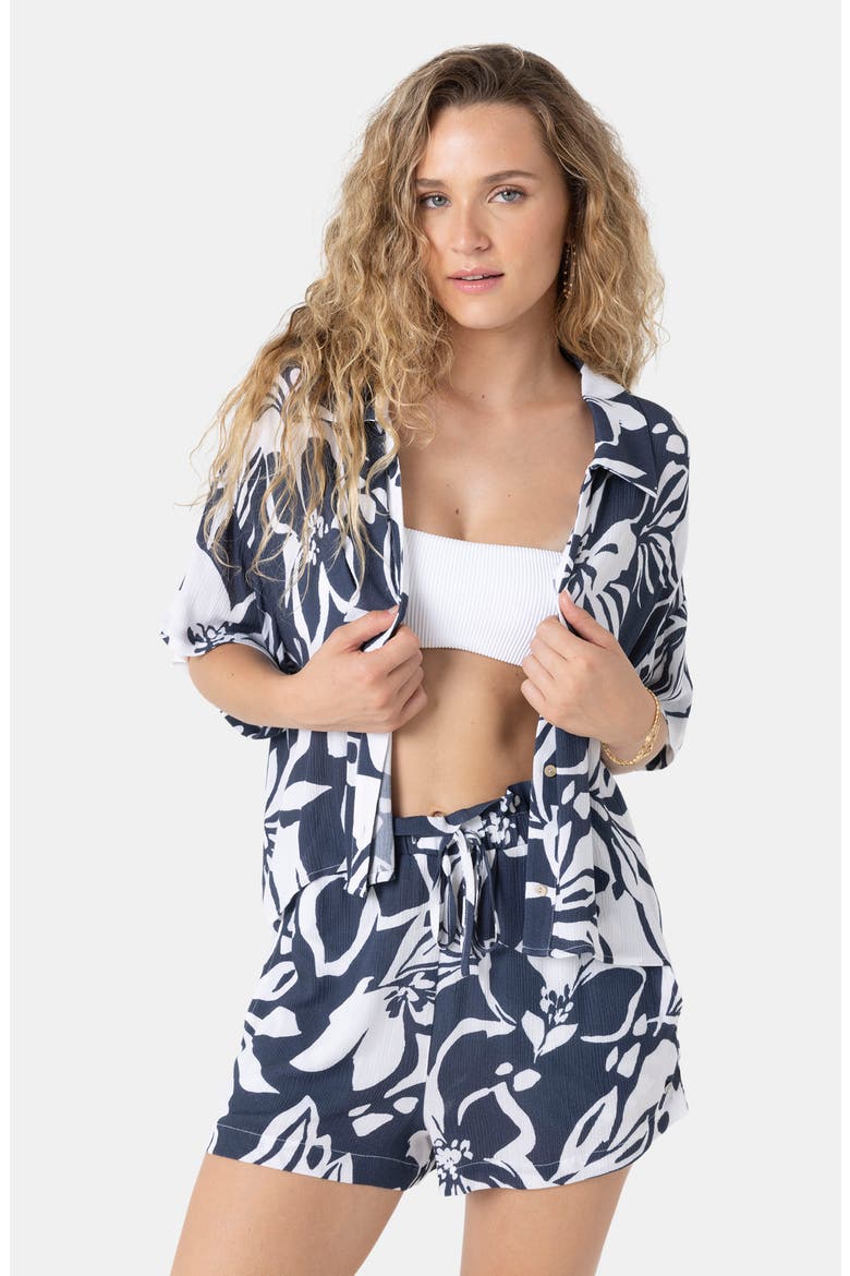 Oceanside Stoke Paperbag Cover-Up Shorts, Alternate, color, MOOD INDIGO