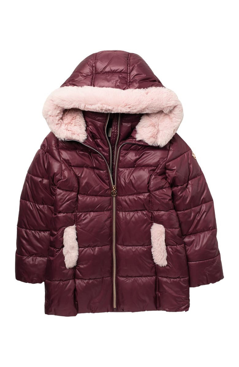 Michael Kors Heavyweight Stadium Faux Fur Trim Jacket, Main, color, 