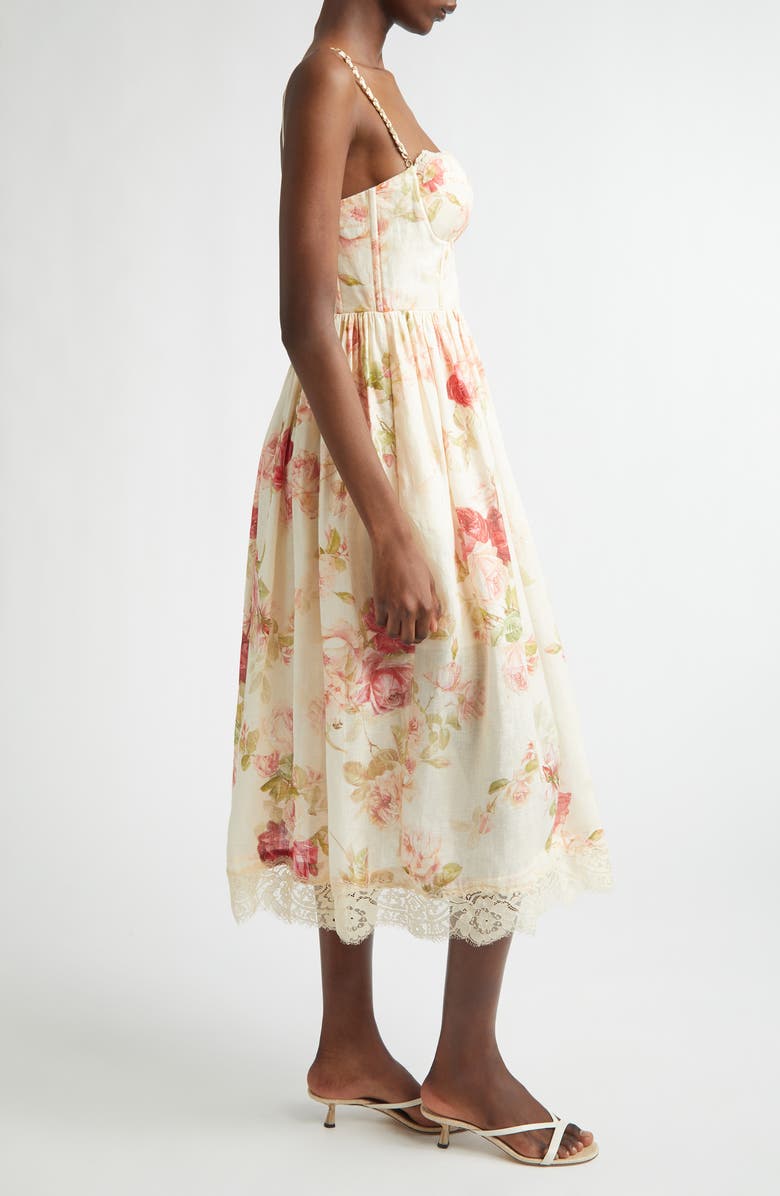 Zimmermann Roselight Picnic Linen Midi Sundress, Alternate, color, Cream Rose Floral