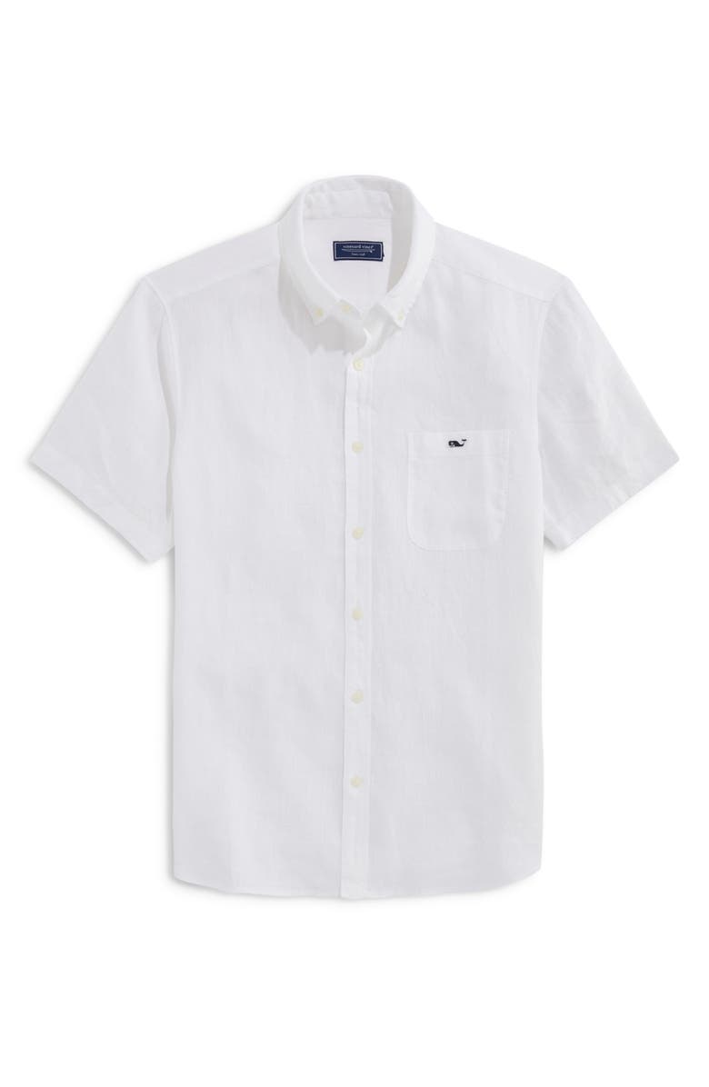 vineyard vines Solid Short Sleeve Linen Button-Down Shirt, Alternate, color,