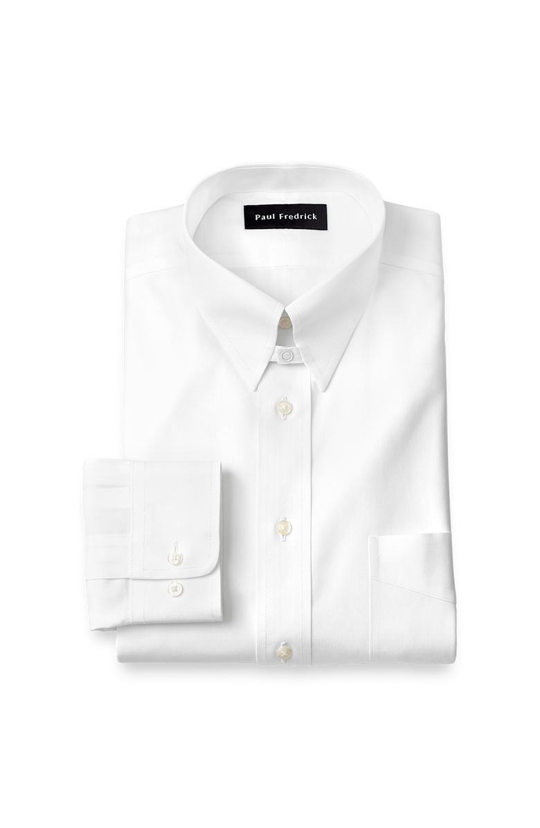 Paul Fredrick Non-iron Cotton Pinpoint Solid Snap Tab Collar Dress Shirt, Main, color, White