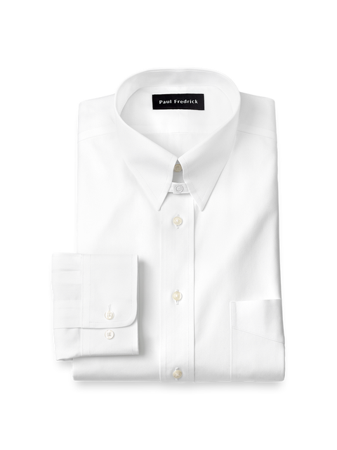 Non-iron Cotton Pinpoint Solid Snap Tab Collar Dress Shirt