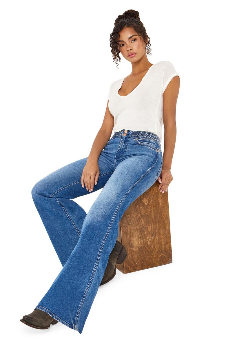 Wrangler Braided Waist Flare Jeans, Alternate, color, Soft Sapphire