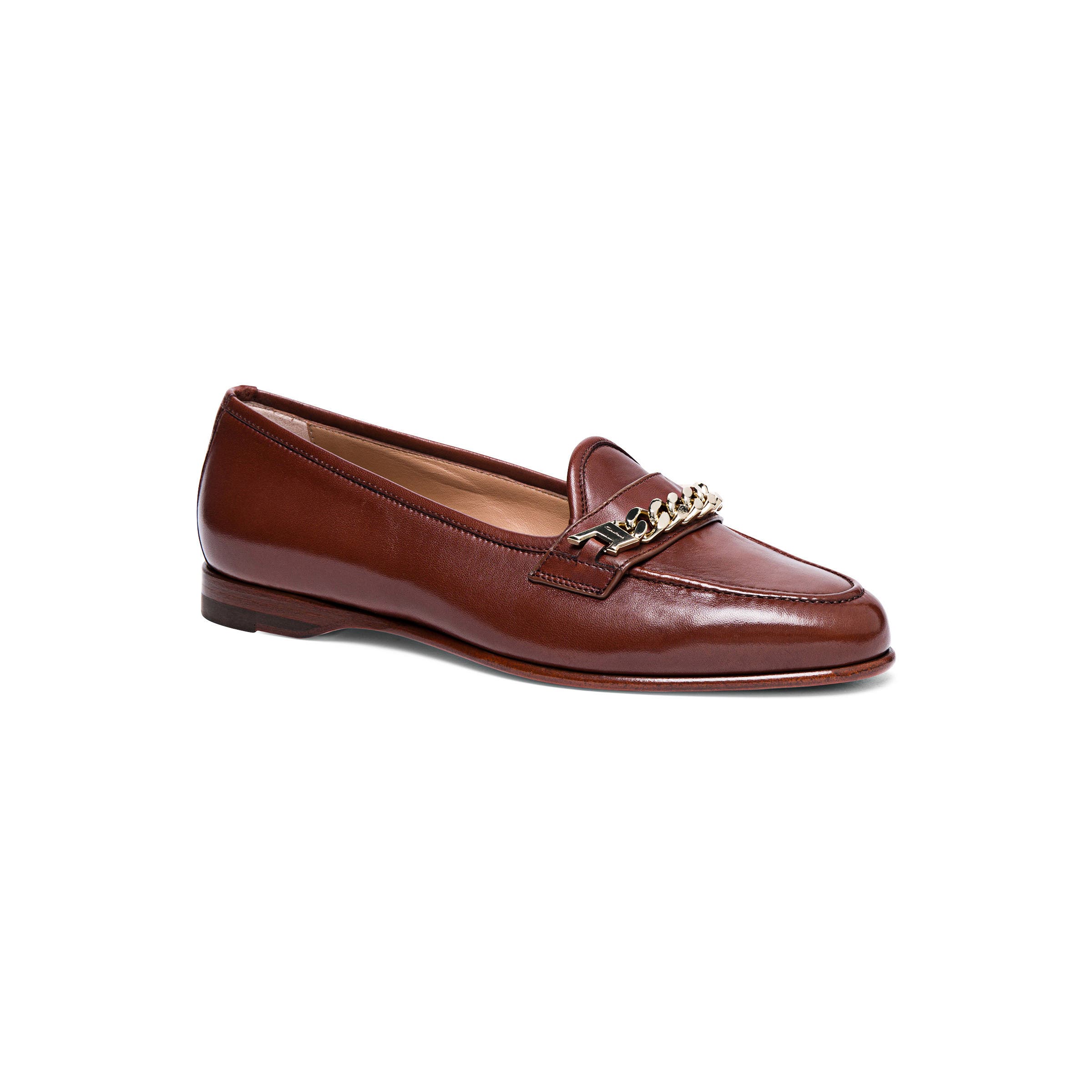 Santoni Women's leather Andrea loafer, Main, color, Brown