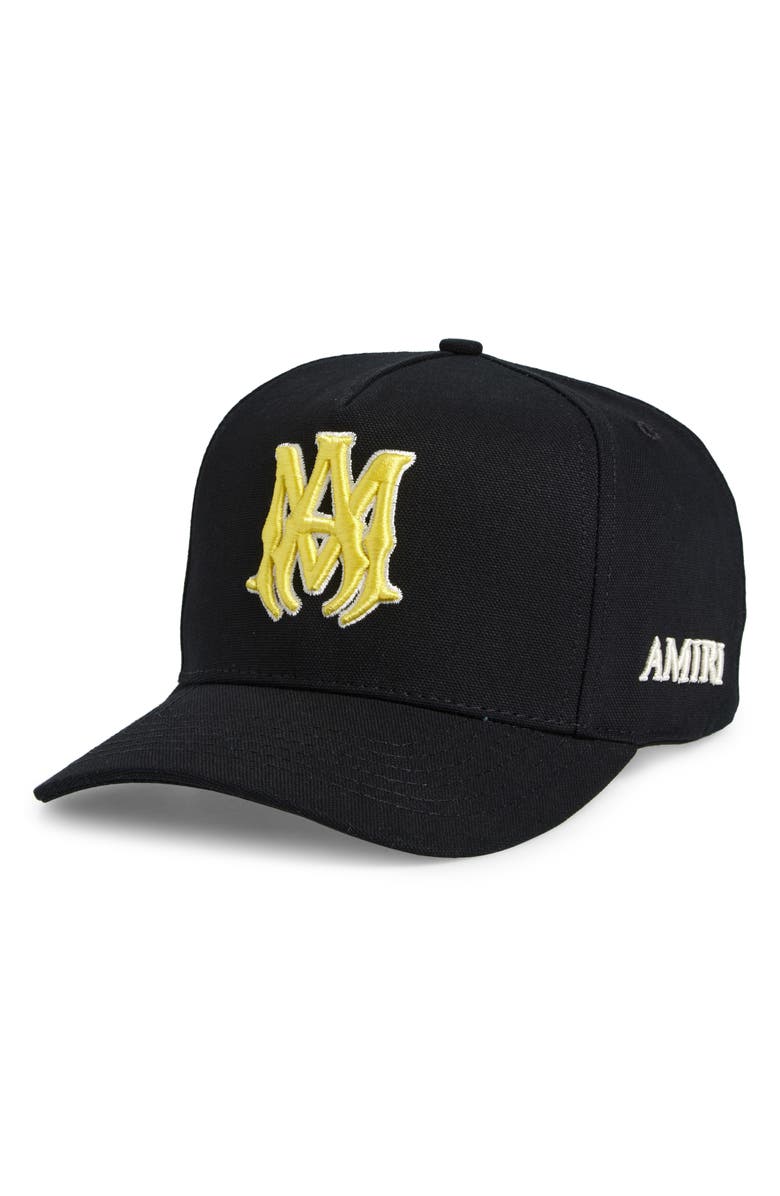 AMIRI MA Outline Logo Cotton Baseball Cap, Main, color, Black/ Yellow