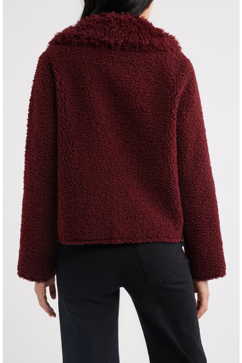 Zip Front Faux Shearling Jacket, Alternate, color, MERLOT