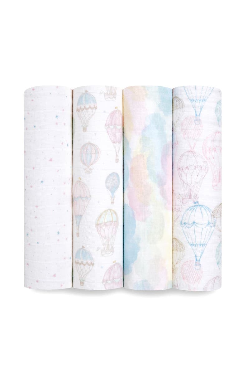 aden + anais Boutique 4-Pack 100% Organic Cotton Muslin Swaddles, Main, color, Above The Clouds