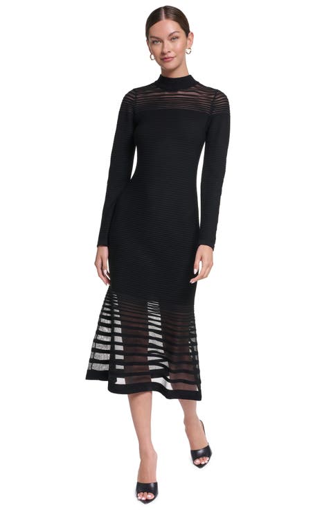 Long Sleeve Knit Maxi Dress with Sheer Detail