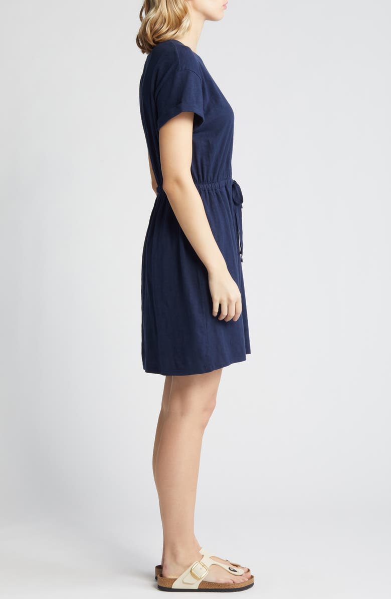 Caslon<sup>®</sup> Drawstring Waist Organic Cotton T-Shirt Dress, Alternate, color, Navy Blazer