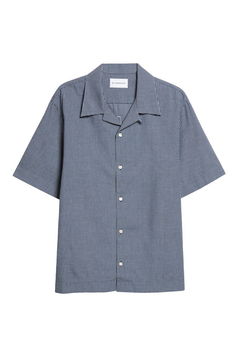 Check Logo Appliqué Cotton Bowling Shirt, Alternate, color, WHITE/ BLUE