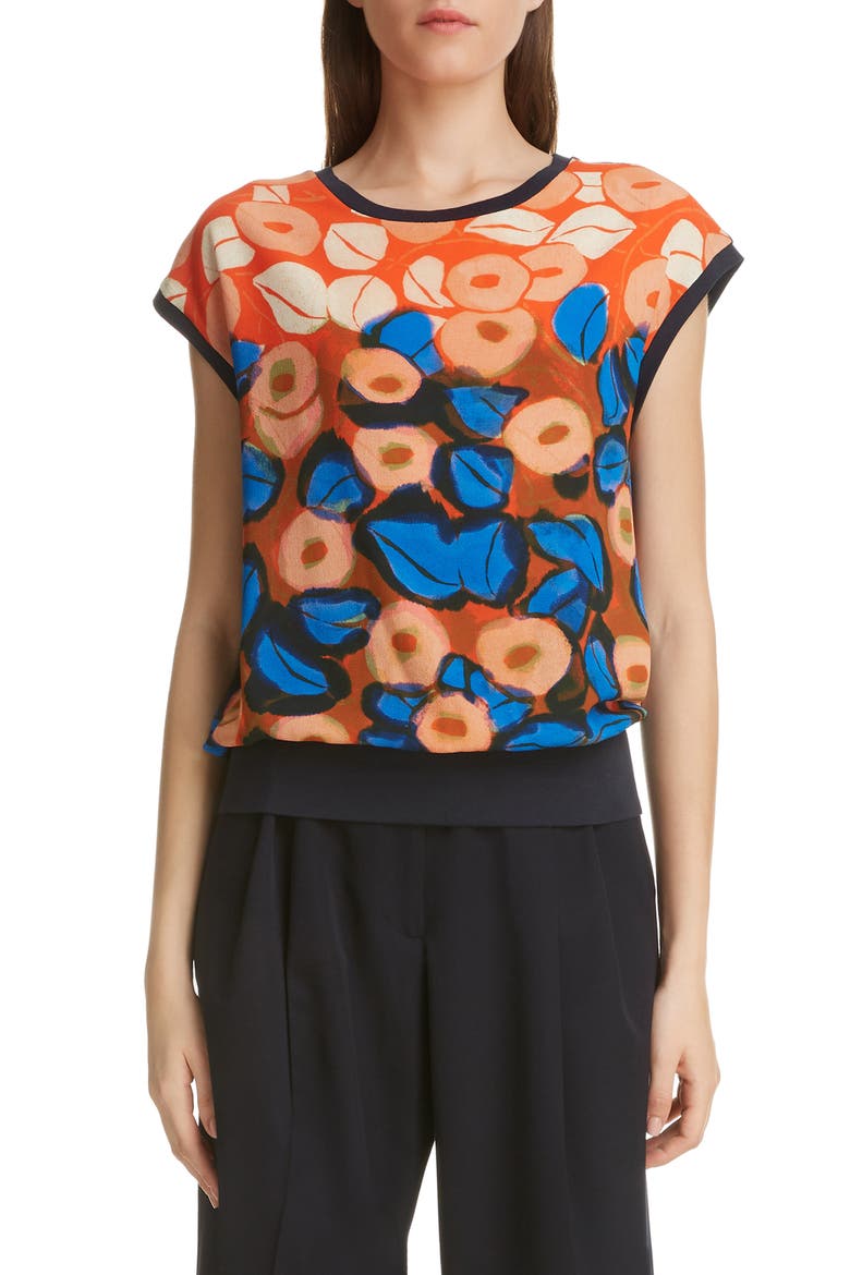 Floral Print Top, Main, color, 353-ORANGE