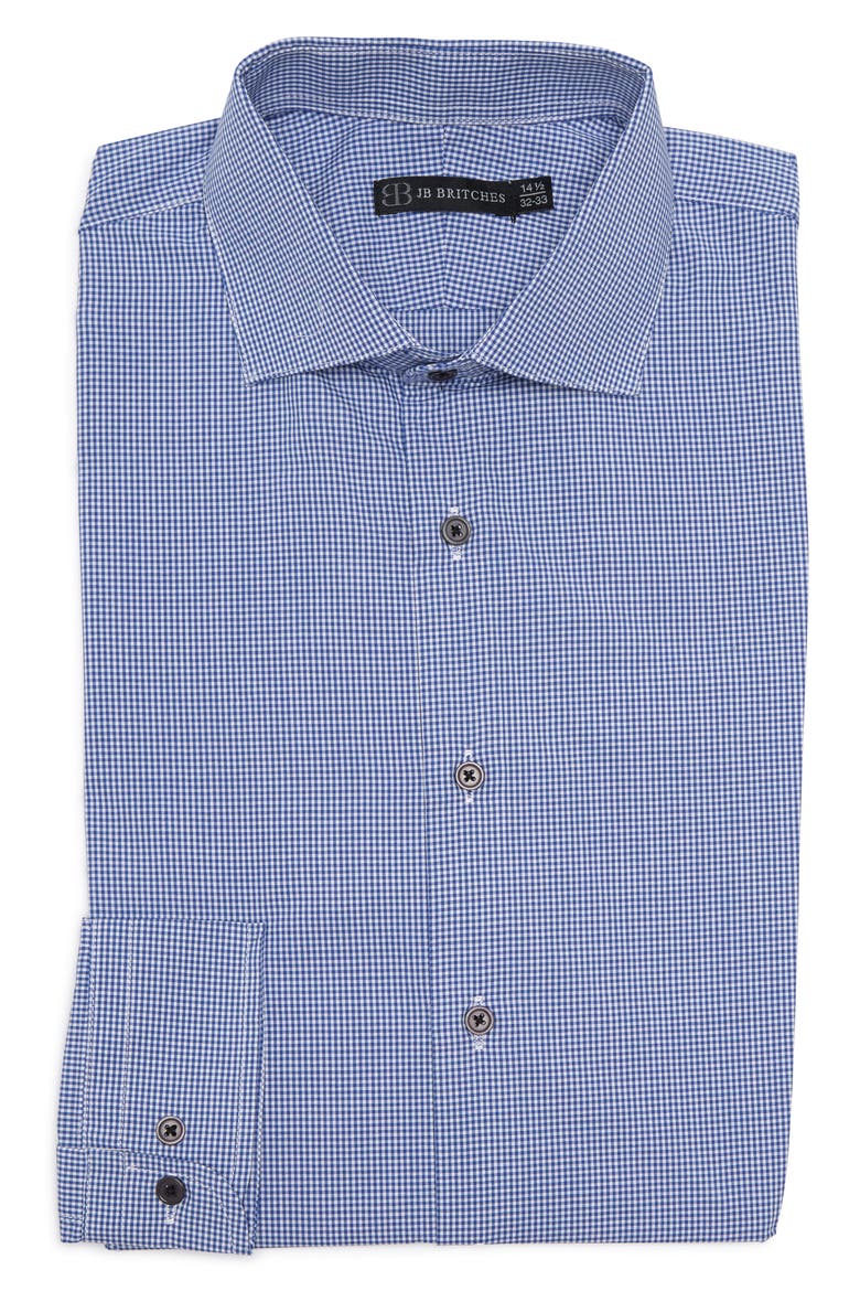 Mini Check Print Dress Shirt, Main, color, BLUE