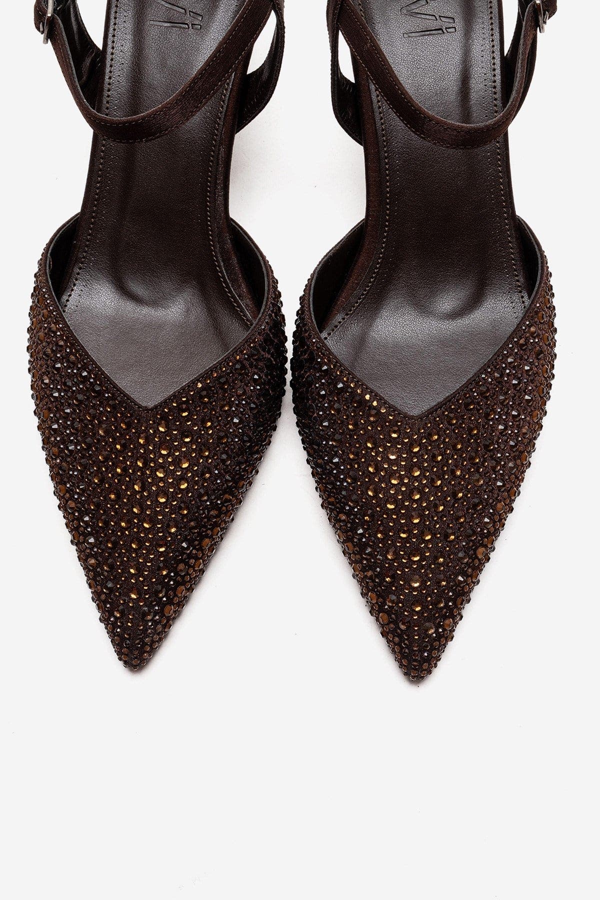 Vilka Embellished Slingback Kitten Heel Pumps, Alternate, color, Brown Satin