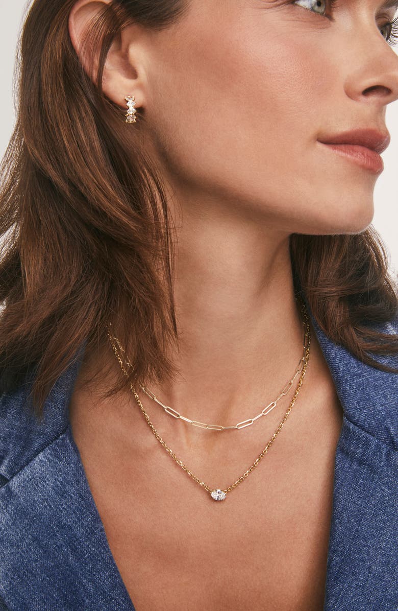 Kendra Scott Cailin Cubic Zirconia Huggie Hoop Earrings, Alternate, color, Gold Metal White