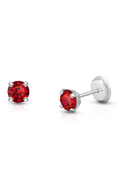 14K Gold 4mm Crystal Birthstone Studs Screw Back Earrings
