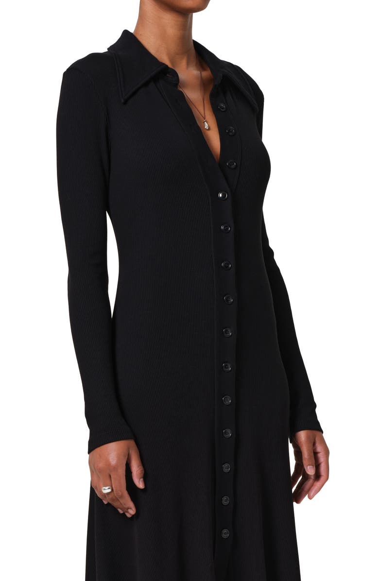 Citizens of Humanity Gila Long Sleeve Rib Polo Shirtdress, Alternate, color, Black