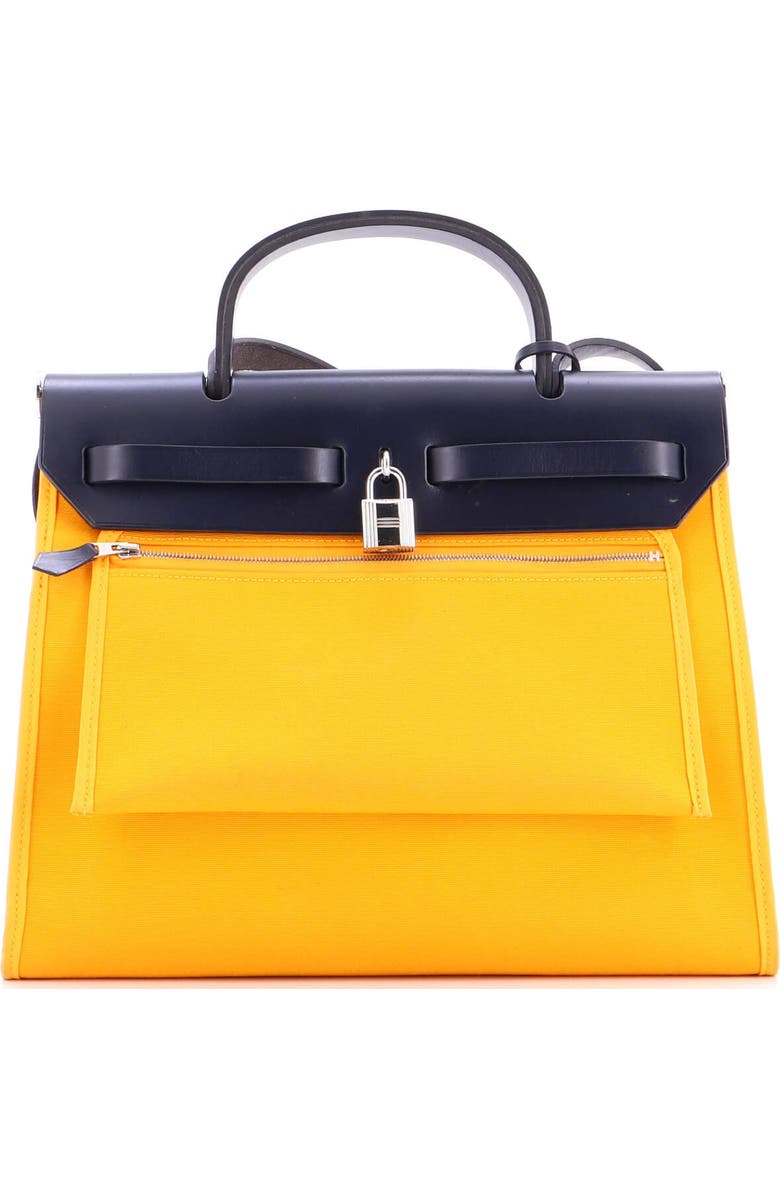 Pre-Owned Hermes Herbag Zip Leather and Toile 31, Alternate, color, Jaune D'or