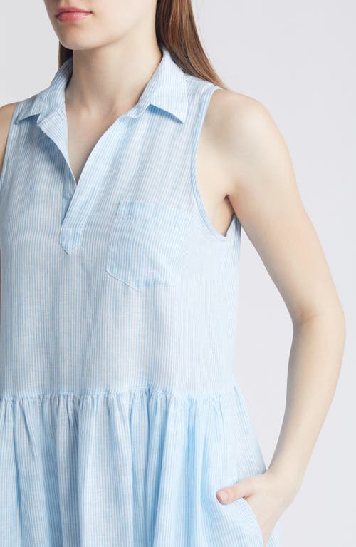 Frank & Eileen Daphne Linen Maxi Shirtdress In Turquoise Stripe