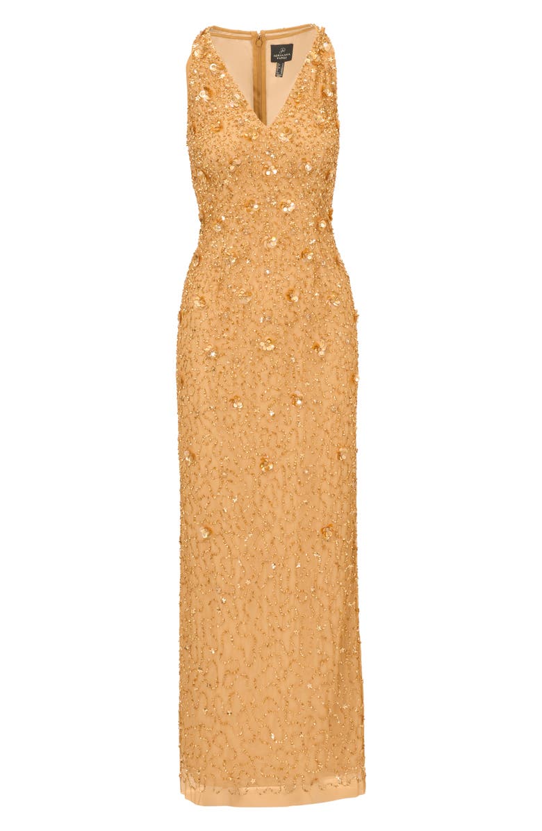 Adrianna Papell Beaded Sleeveless Column Gown, Alternate, color, Golden Ray