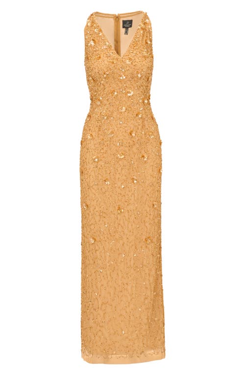 Adrianna Papell Beaded Sleeveless Column Gown In Brown